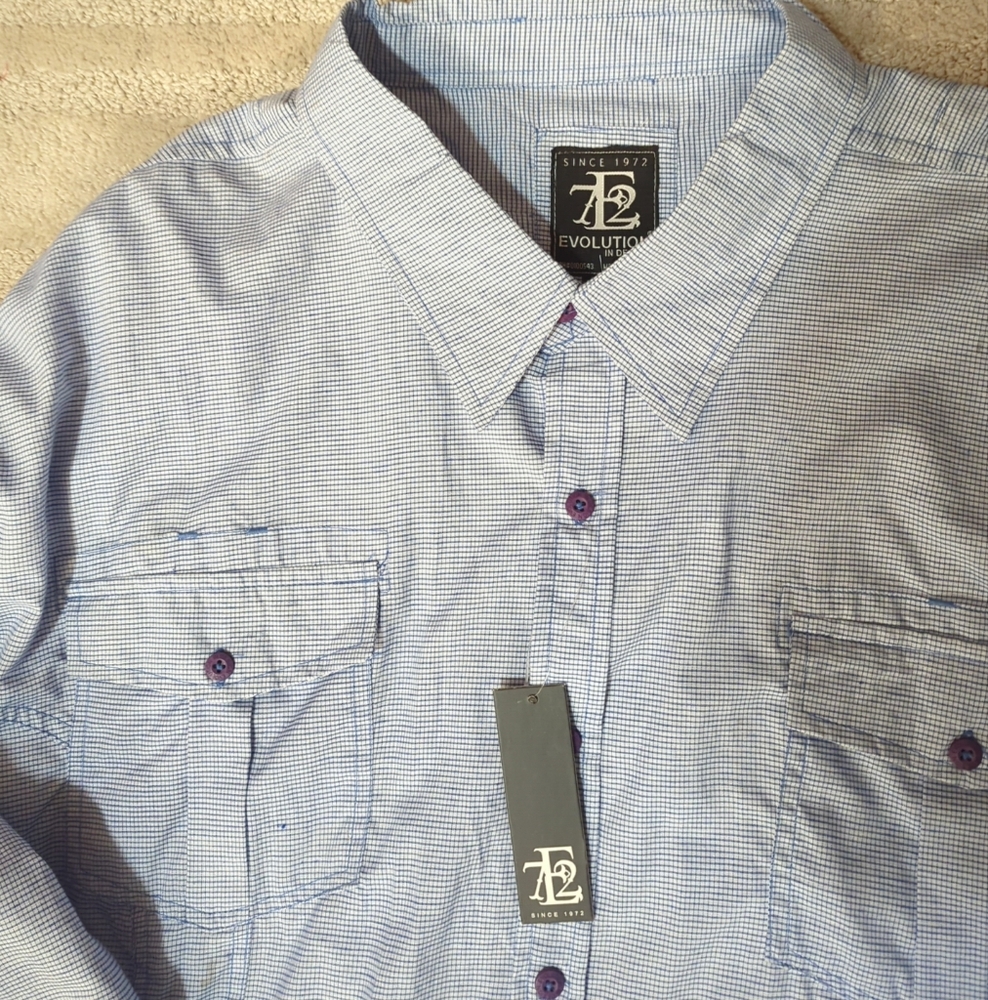 💙Evolution Sports Shirt Mens 6X Long Sleeve Button Up Blue Checks Big NWT - Picture 2 of 8